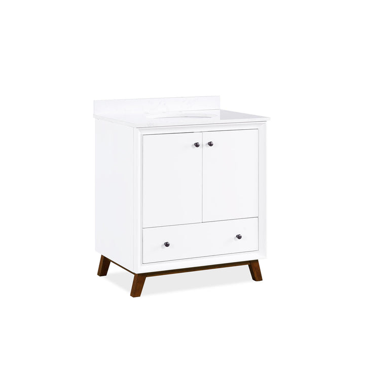 Bleeker Solid Wood Bathroom Vanity with Pre-Installed Oval Porcelain Sink - White - 30"
