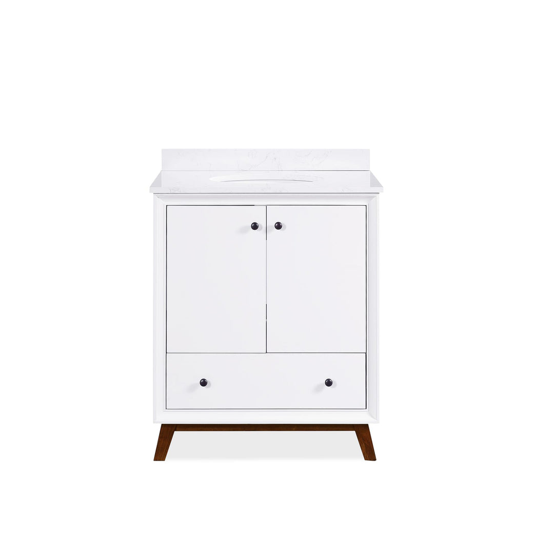 Bleeker Solid Wood Bathroom Vanity with Pre-Installed Oval Porcelain Sink - White - 30"