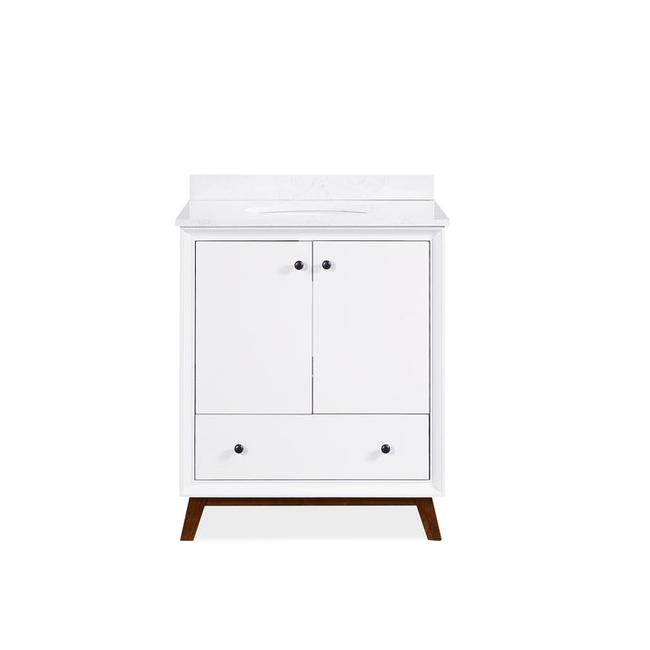Bleeker Solid Wood Bathroom Vanity with Pre-Installed Oval Porcelain Sink - White - 30"