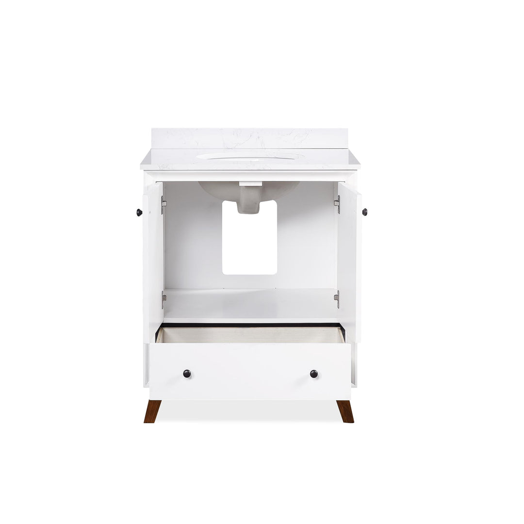 Bleeker Solid Wood Bathroom Vanity with Pre-Installed Oval Porcelain Sink - White - 30"