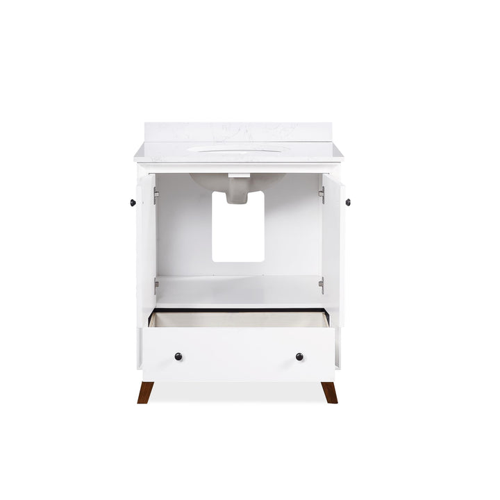 Bleeker Solid Wood Bathroom Vanity with Pre-Installed Oval Porcelain Sink - White - 30"