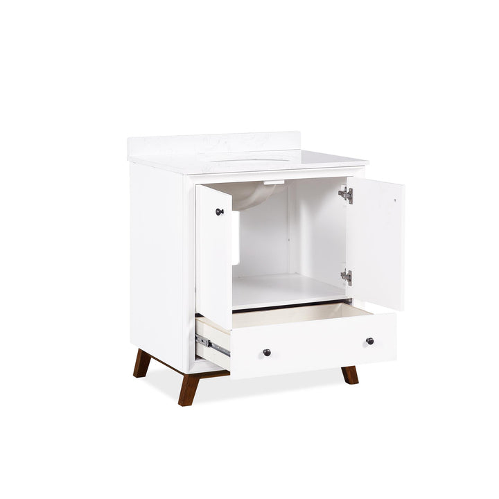 Bleeker Solid Wood Bathroom Vanity with Pre-Installed Oval Porcelain Sink - White - 30"