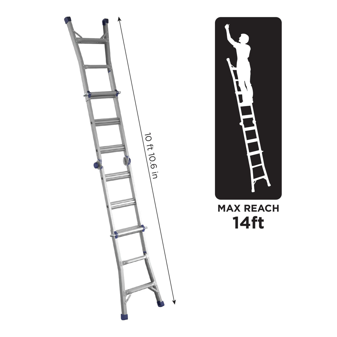 14 ft Multiple Positions Articulating Ladder -  Silver