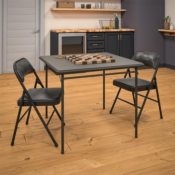 Vinyl Padded Seat and Back Double Braced Folding Chair, Set of 2 - Black - 2-Pack