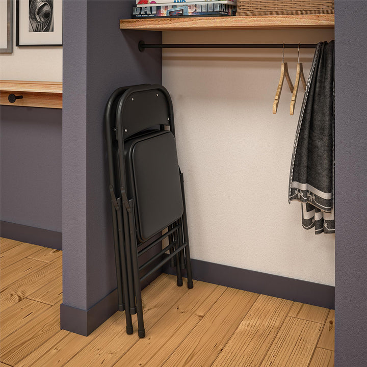 Vinyl Padded Seat and Back Double Braced Folding Chair, Set of 2 - Black - 2-Pack