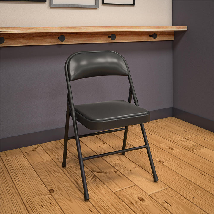 Vinyl Padded Seat and Back Double Braced Folding Chair, Set of 2 - Black - 2-Pack
