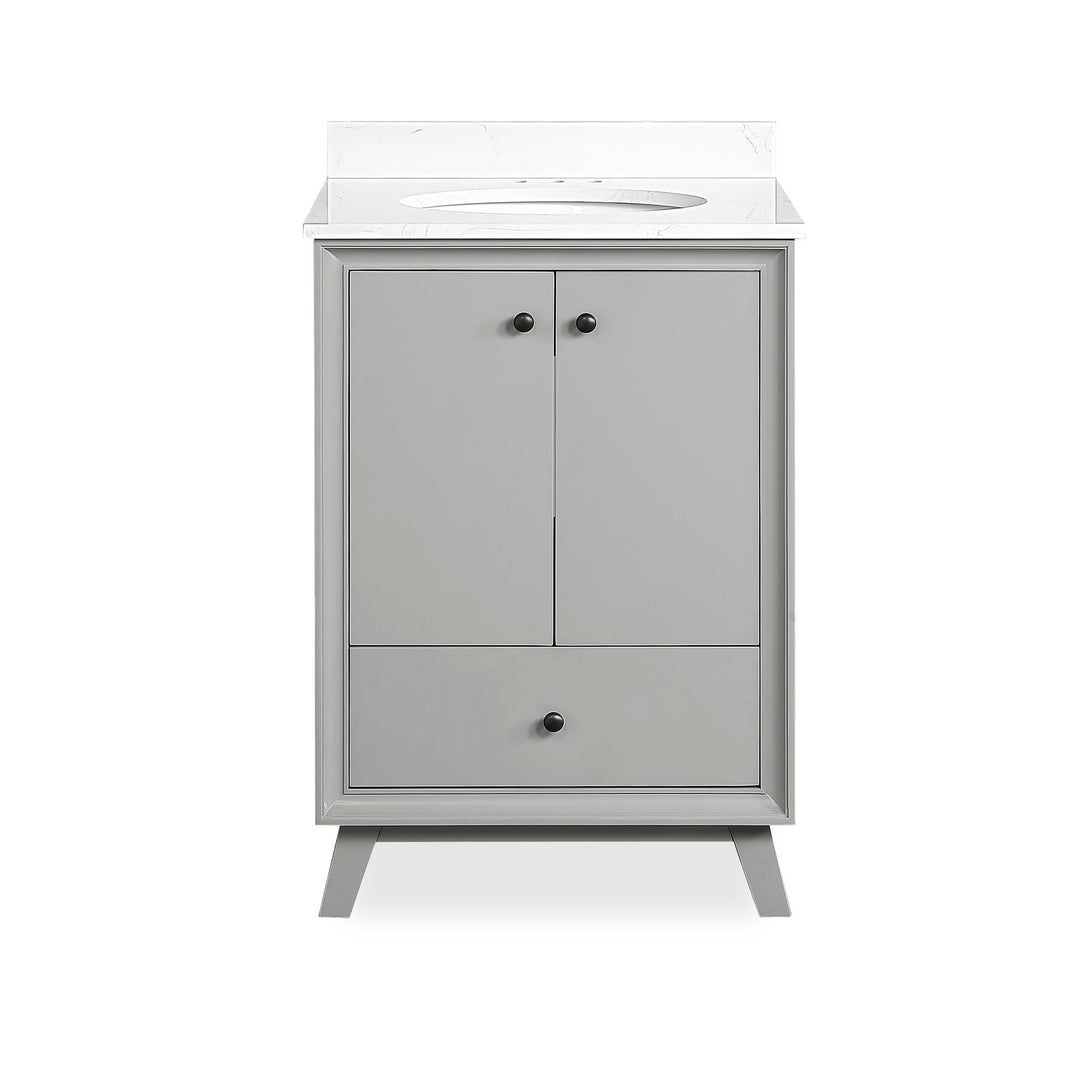 Bleeker Solid Wood Bathroom Vanity with Pre-Installed Oval Porcelain Sink - Gray - 24"