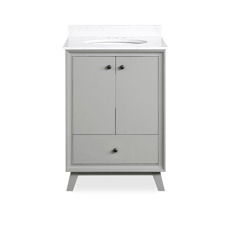 Bleeker Solid Wood Bathroom Vanity with Pre-Installed Oval Porcelain Sink - Gray - 24"