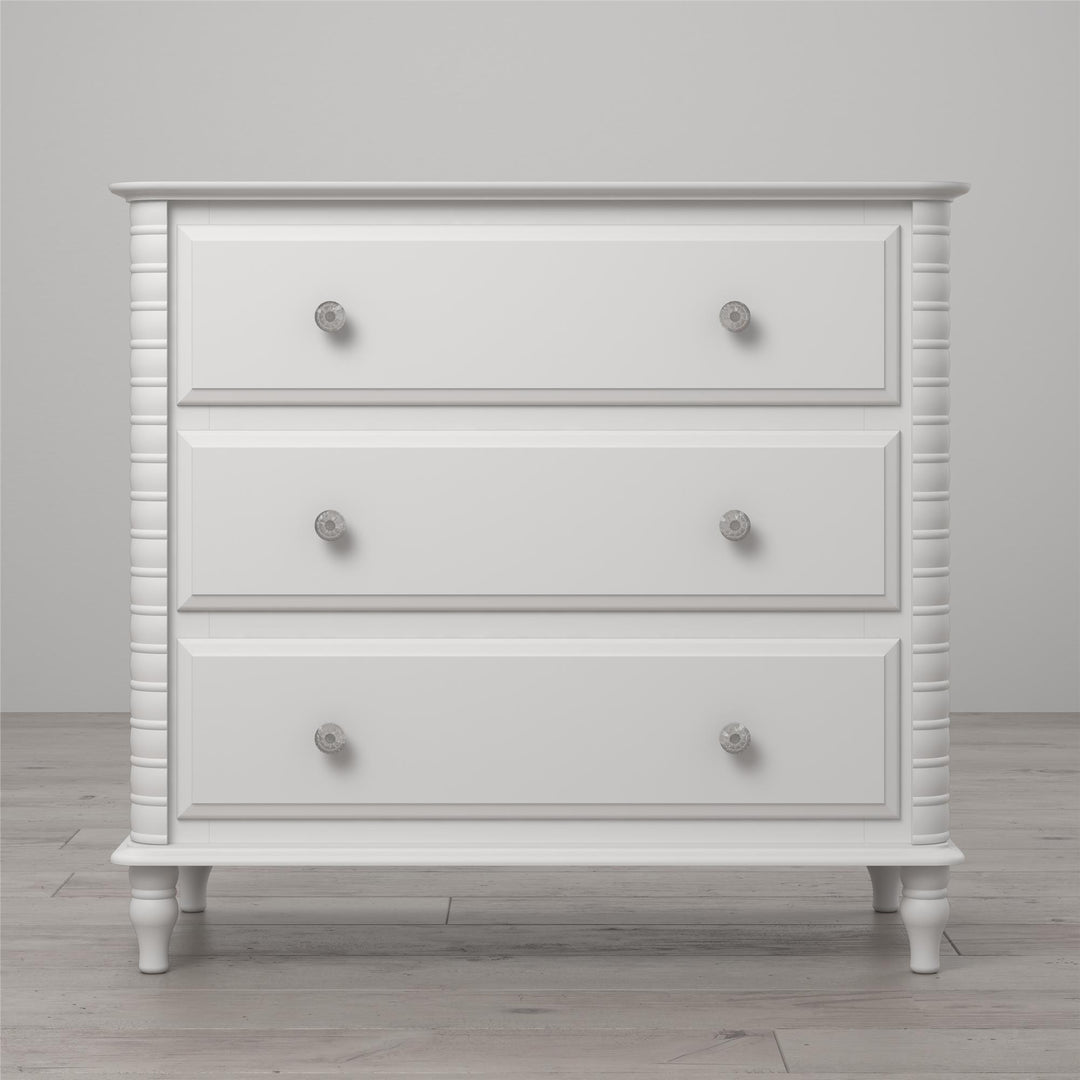 Linden 3 Drawer Dresser Wood Feet -  White