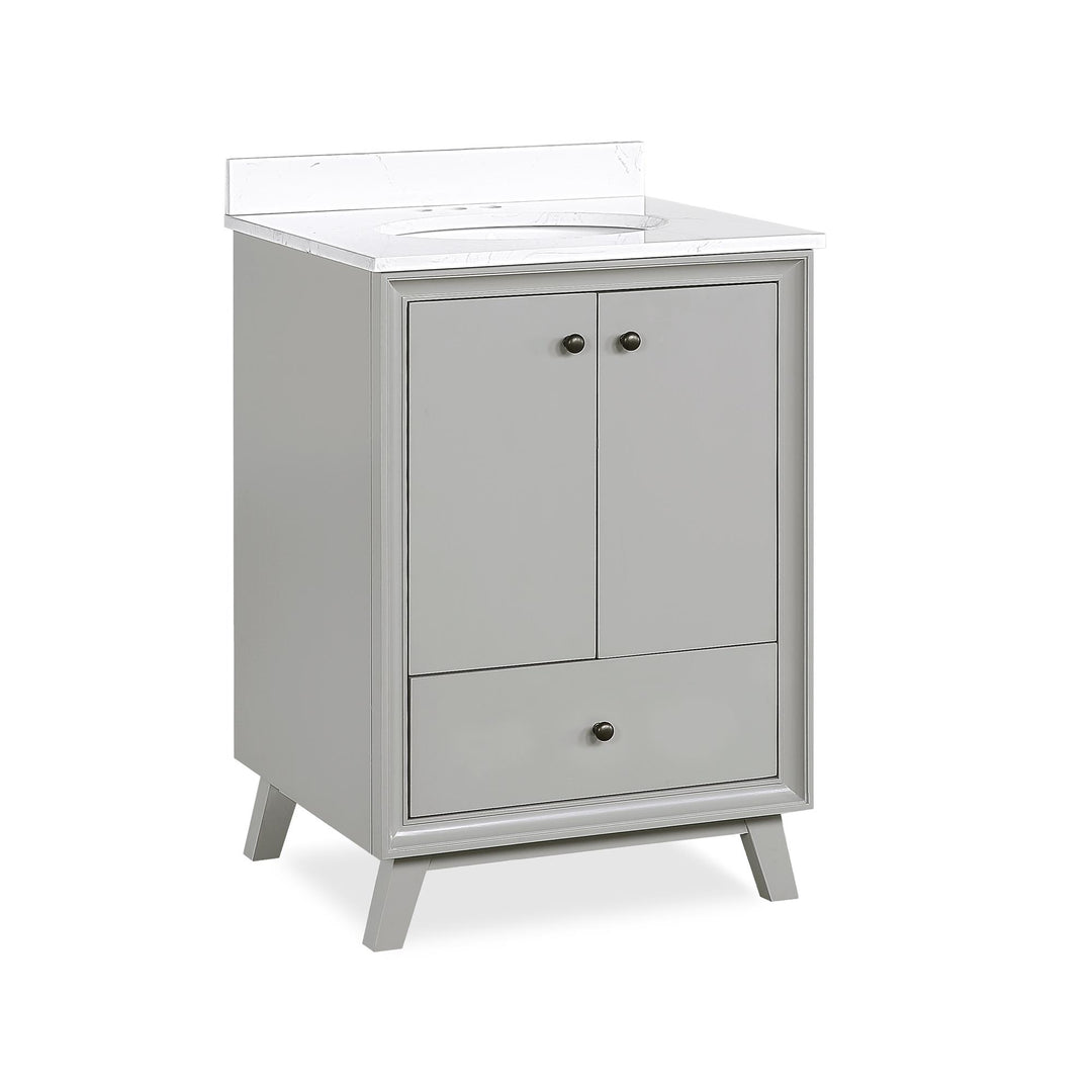 Bleeker Solid Wood Bathroom Vanity with Pre-Installed Oval Porcelain Sink - Gray - 24"
