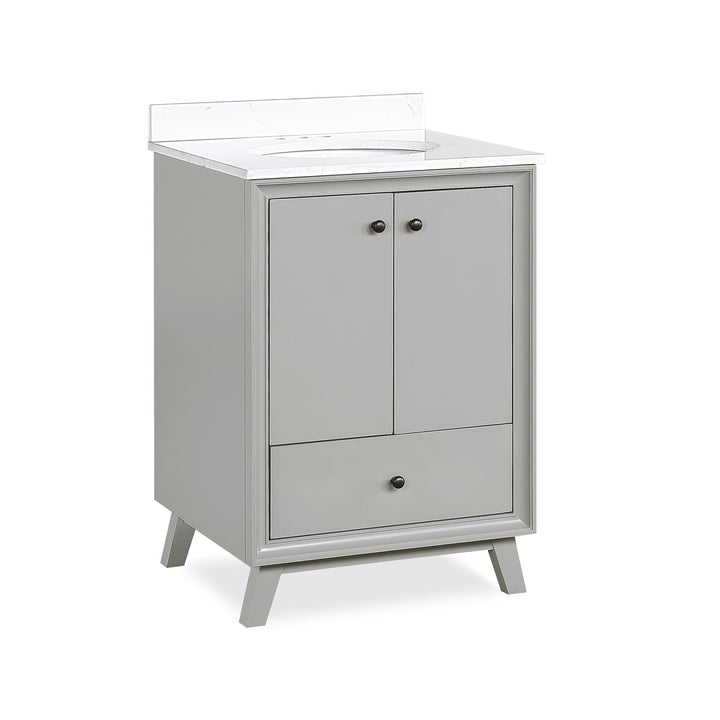 Bleeker Solid Wood Bathroom Vanity with Pre-Installed Oval Porcelain Sink - Gray - 24"