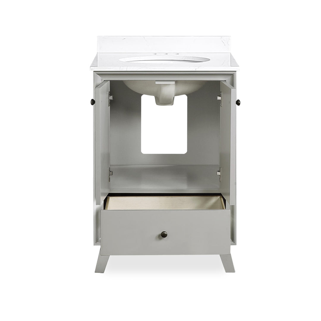Bleeker Solid Wood Bathroom Vanity with Pre-Installed Oval Porcelain Sink - Gray - 24"