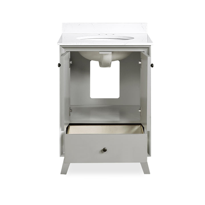 Bleeker Solid Wood Bathroom Vanity with Pre-Installed Oval Porcelain Sink - Gray - 24"