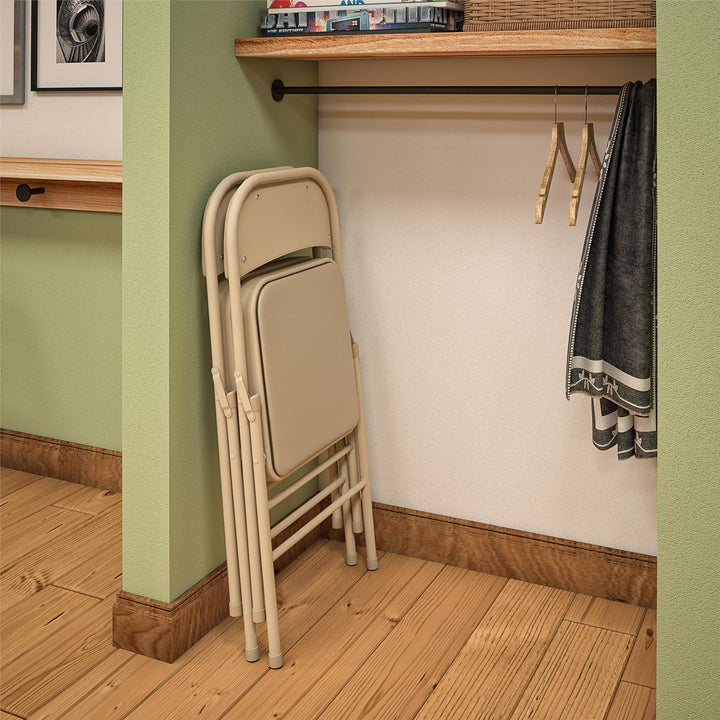 Vinyl Padded Seat and Back Double Braced Folding Chair, Set of 2 - Antique Linen - 2-Pack