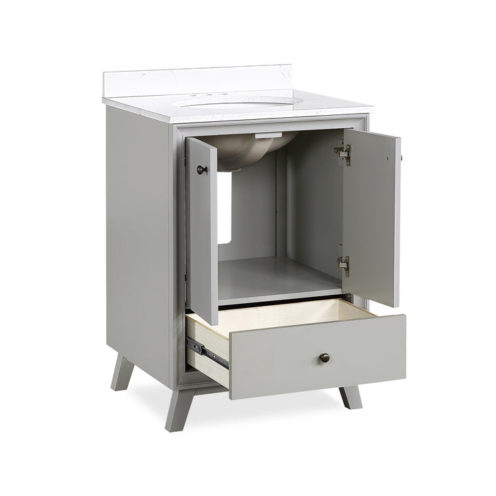 Bleeker Solid Wood Bathroom Vanity with Pre-Installed Oval Porcelain Sink - Gray - 24"