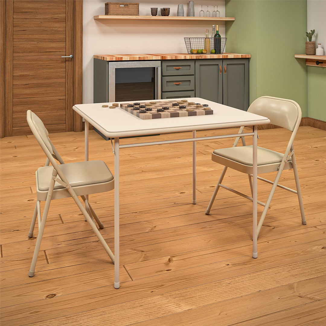 Vinyl Padded Seat and Back Double Braced Folding Chair, Set of 2 - Antique Linen - 2-Pack