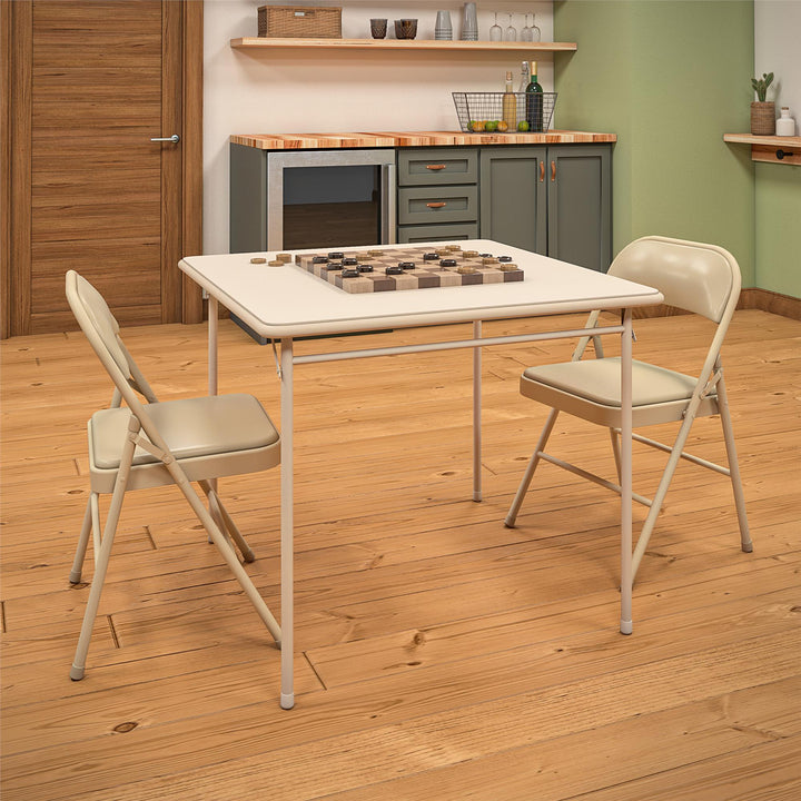 Vinyl Padded Seat and Back Double Braced Folding Chair, Set of 2 - Antique Linen - 2-Pack