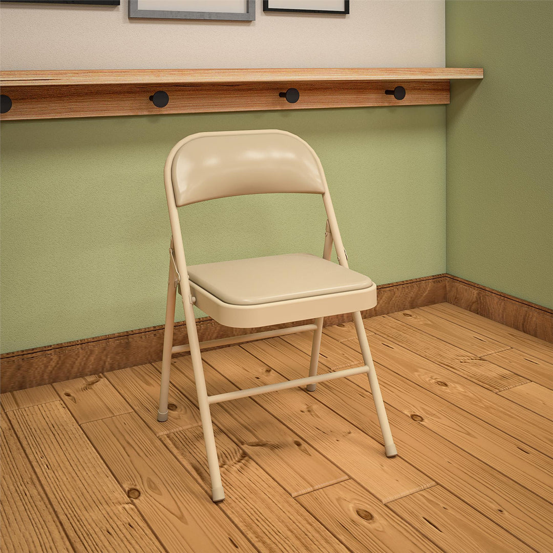 Vinyl Padded Seat and Back Double Braced Folding Chair, Set of 2 - Antique Linen - 2-Pack