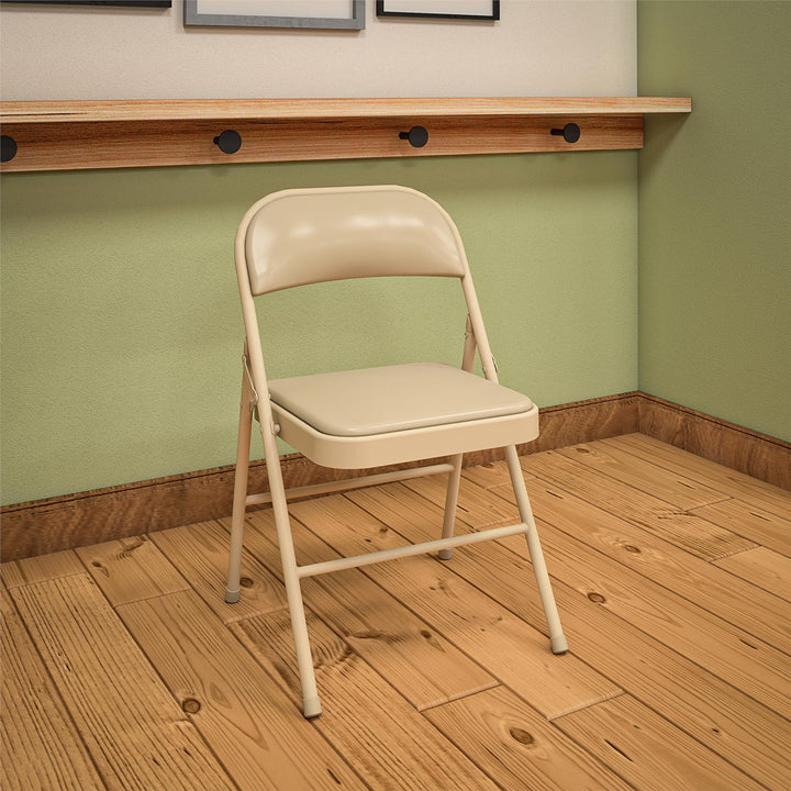 Vinyl Padded Seat and Back Double Braced Folding Chair, Set of 2 - Antique Linen - 2-Pack