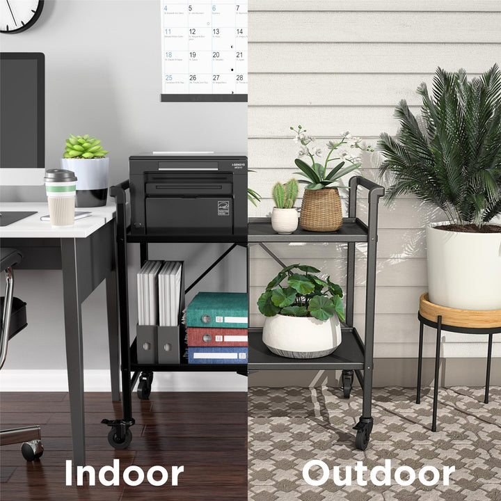 Outdoor Folding Serving Cart with 2 Shelves - Black - Solid Shelf