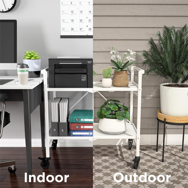 Outdoor Folding Serving Cart with 2 Shelves - White - Solid Shelf