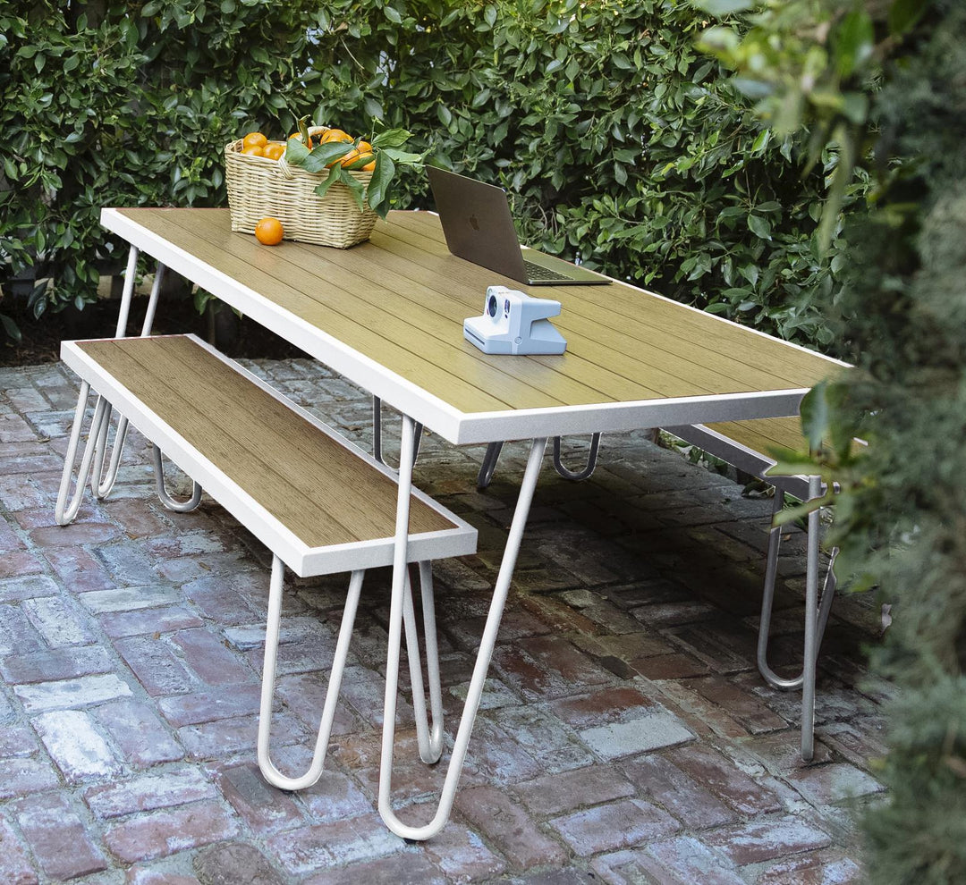 Paulette Outdoor/Indoor Table and Bench Set - White