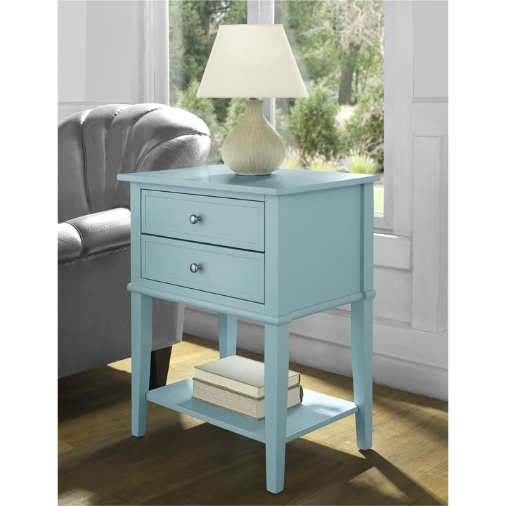 Franklin Accent Table with 2 Drawers and Lower Shelf  -  Blue