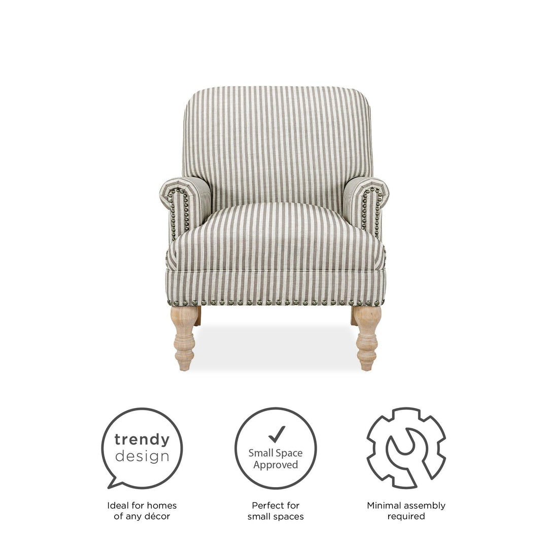 Jaya Upholstered Accent Chair with Solid Wood Feet - Beige Stripe