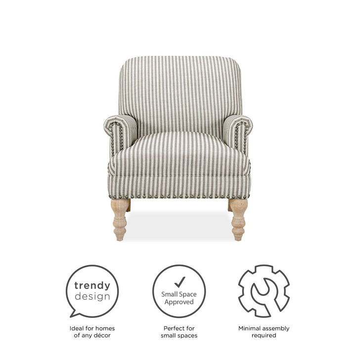 Jaya Upholstered Accent Chair with Solid Wood Feet - Beige Stripe