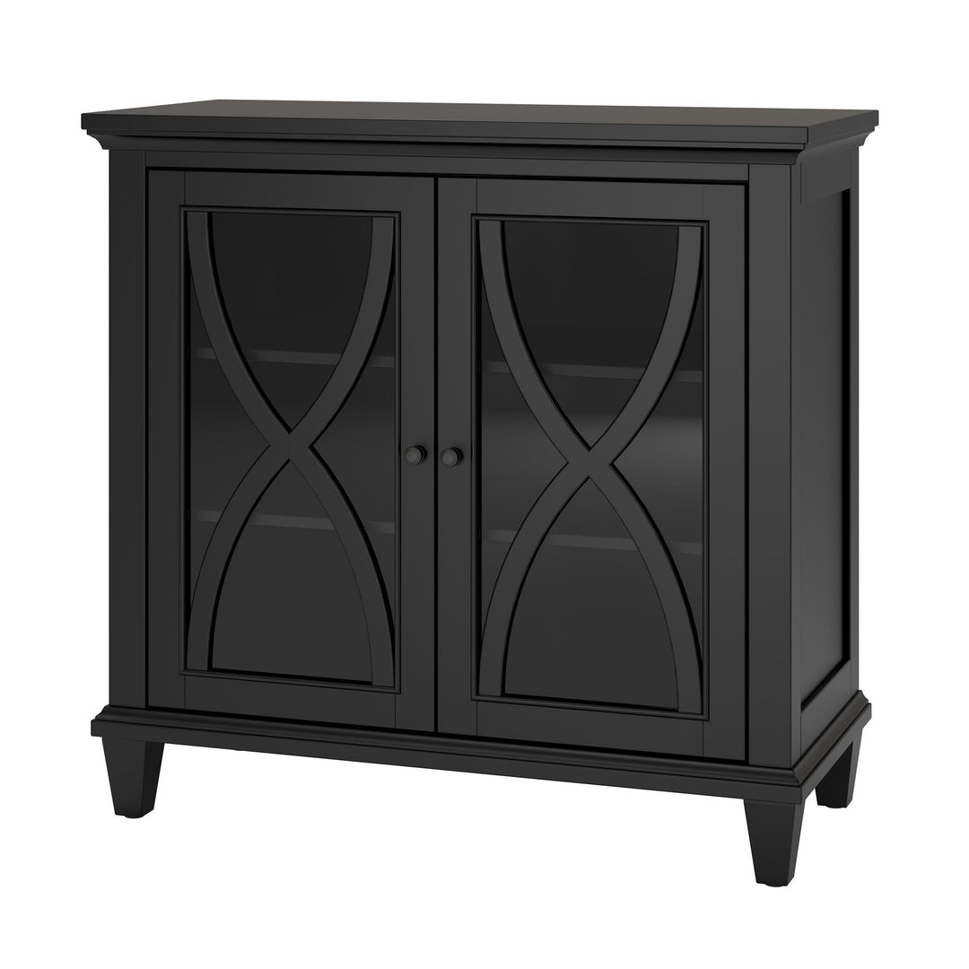 Glass Double Door Accent Cabinet with Shelves -  Black
