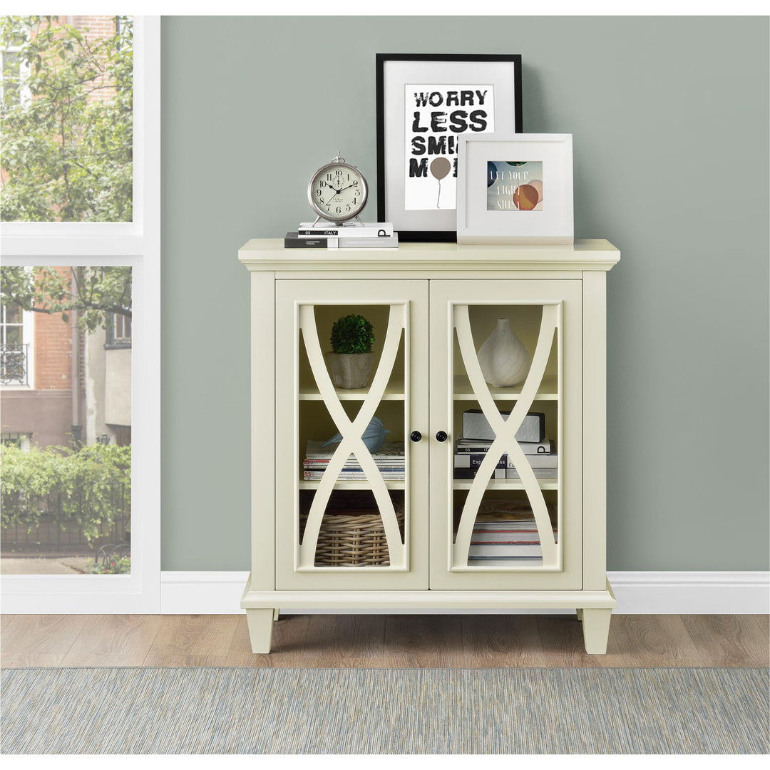 Glass Double Door Accent Cabinet with Shelves -  Ivory
