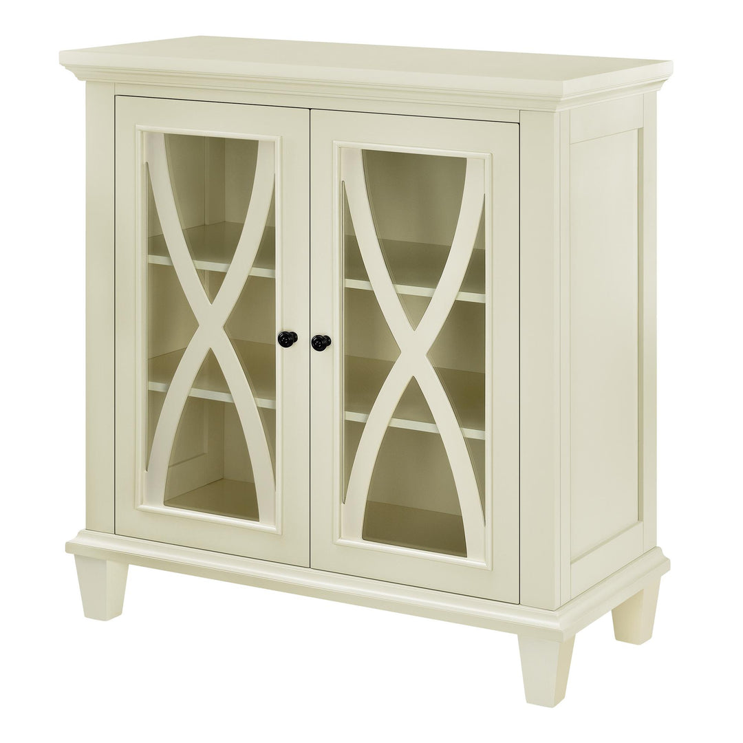 Modern Glass Double Door Accent Cabinet -  Ivory
