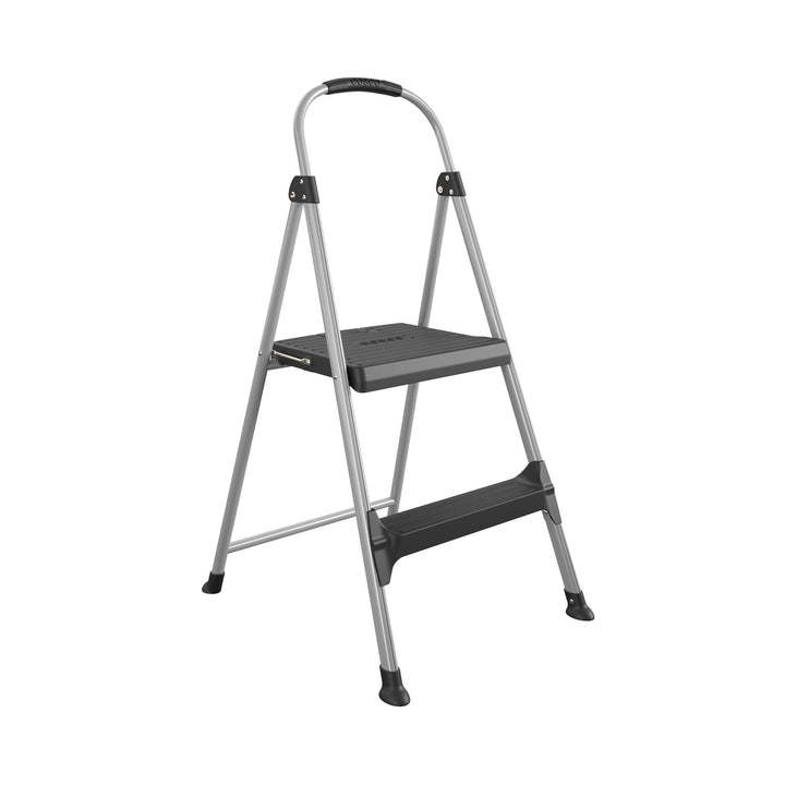 2 Step Stable and Foldable Step Stool with Plastic Steps - Aluminum/Black - 1-Pack