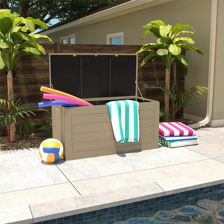 Outdoor Weather-Resistant Patio Deck Storage Box with Locking Hinge Design - Tan