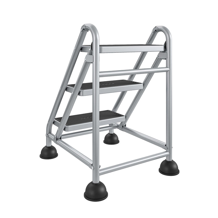 Commercial 3 Step Rolling Ladder -  Grey/Grey/Blue