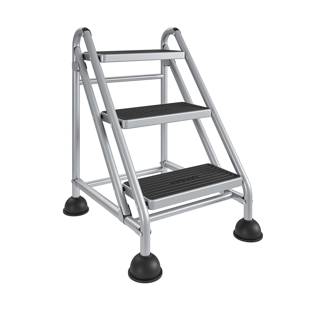 Commercial Rolling Ladder with 3 Steps -  Grey/Grey/Blue