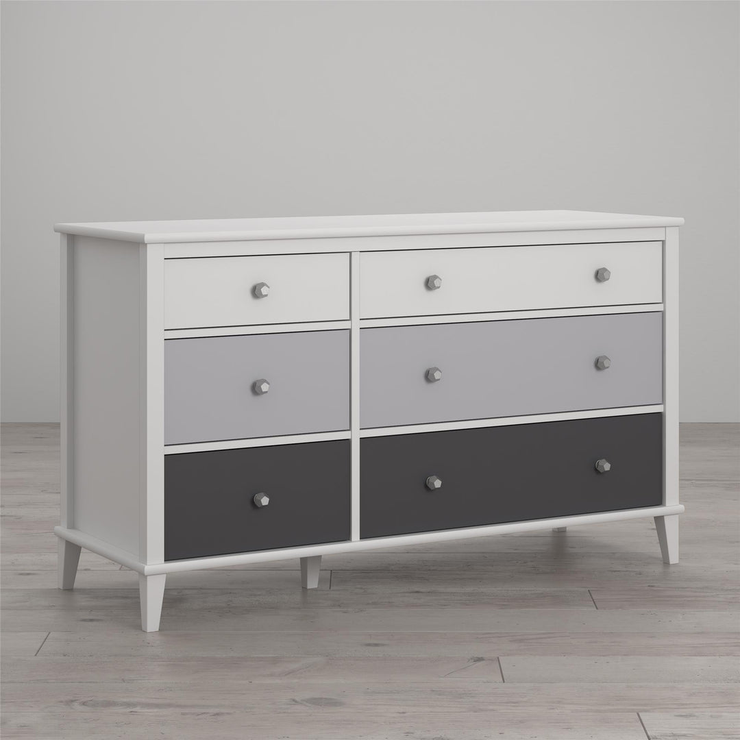 Stylish 6 drawer dresser with two sets of knobs -  Gray