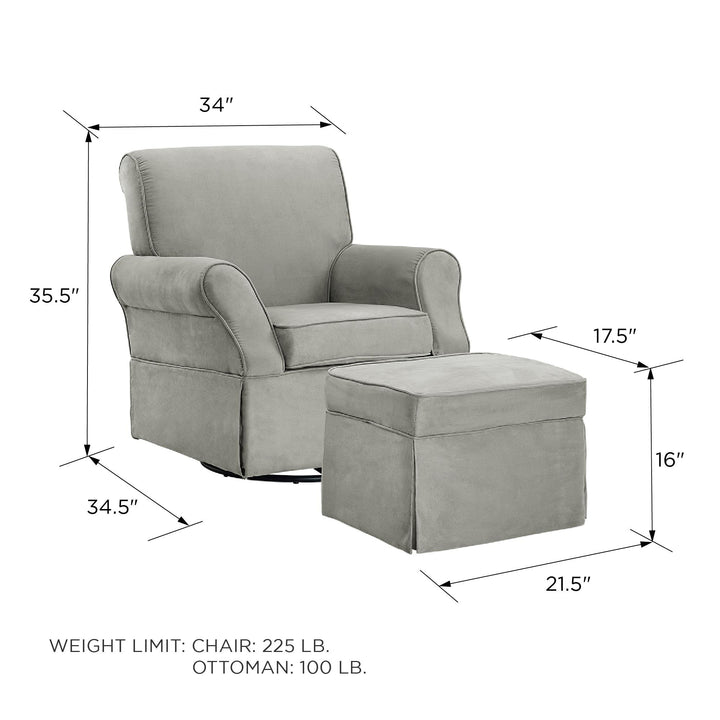 Solid Wood Frame Swivel Glider Chair and Ottoman Set Kelcie -  Gray