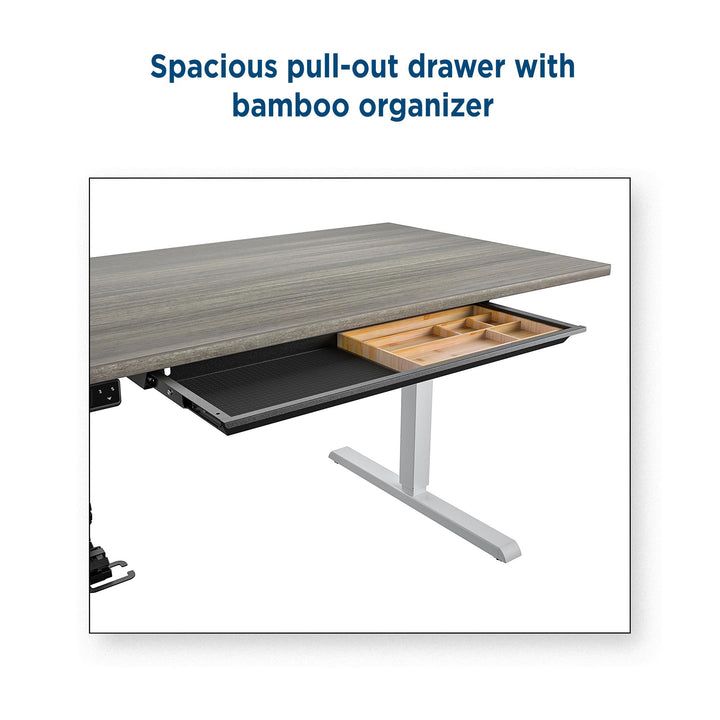 Professional Sit and Stand Adjustable Height Pro-Desk with Pull-Out Drawer - Gray (Wood Grain) - 4’ Straight