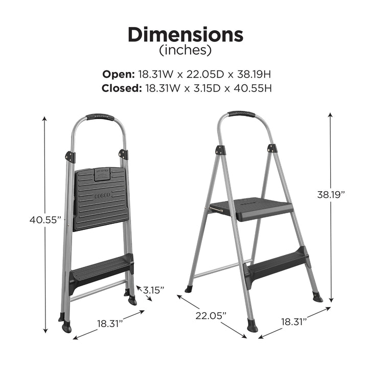 2 Step Stable and Foldable Step Stool with Plastic Steps - Aluminum/Black - 1-Pack
