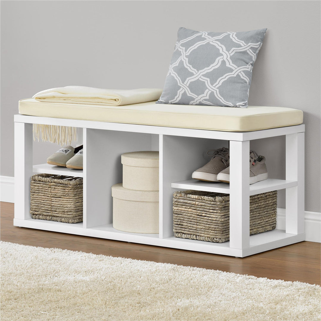 Comfortable storage bench with foam cushion -  White