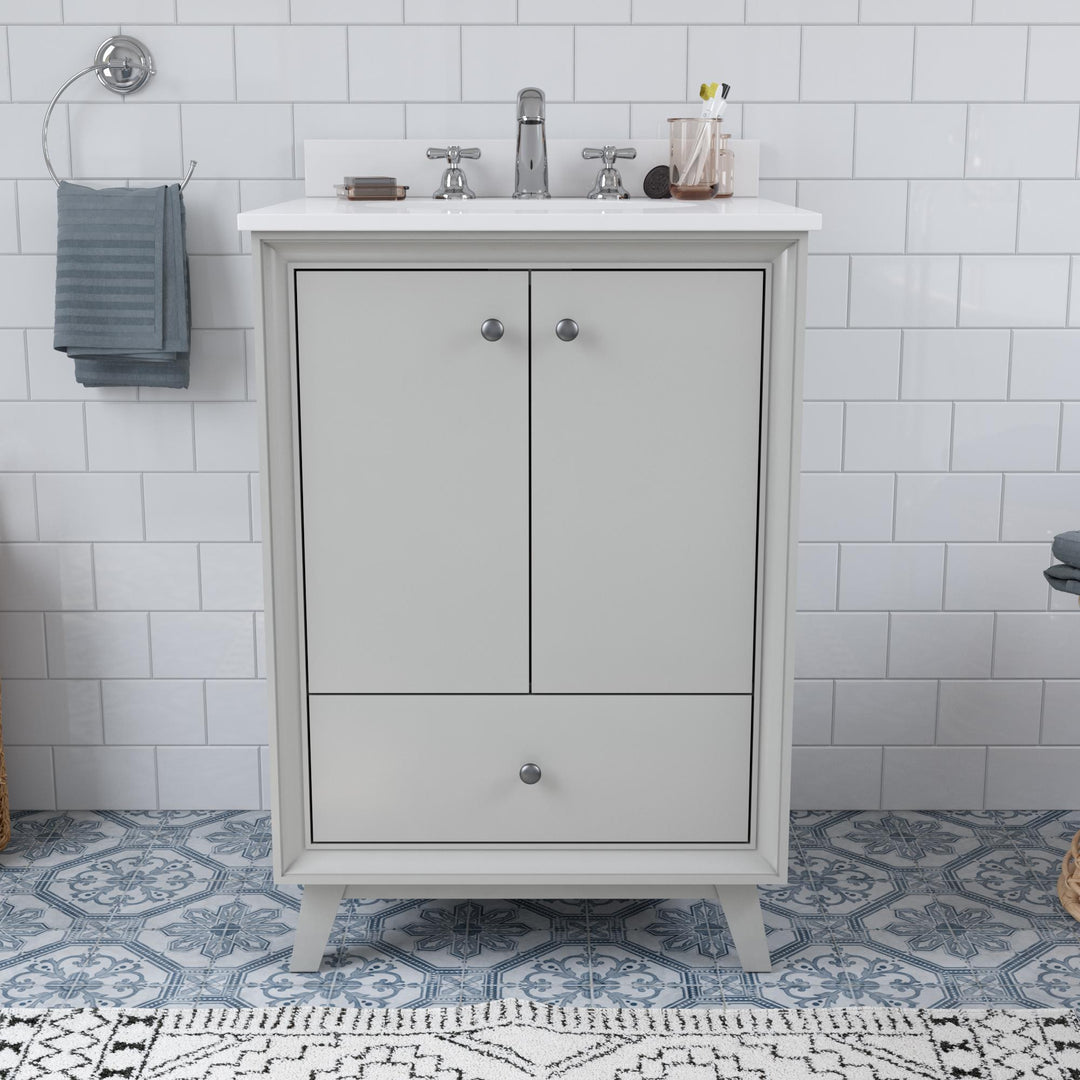 Bleeker Solid Wood Bathroom Vanity with Pre-Installed Oval Porcelain Sink - Gray - 24"