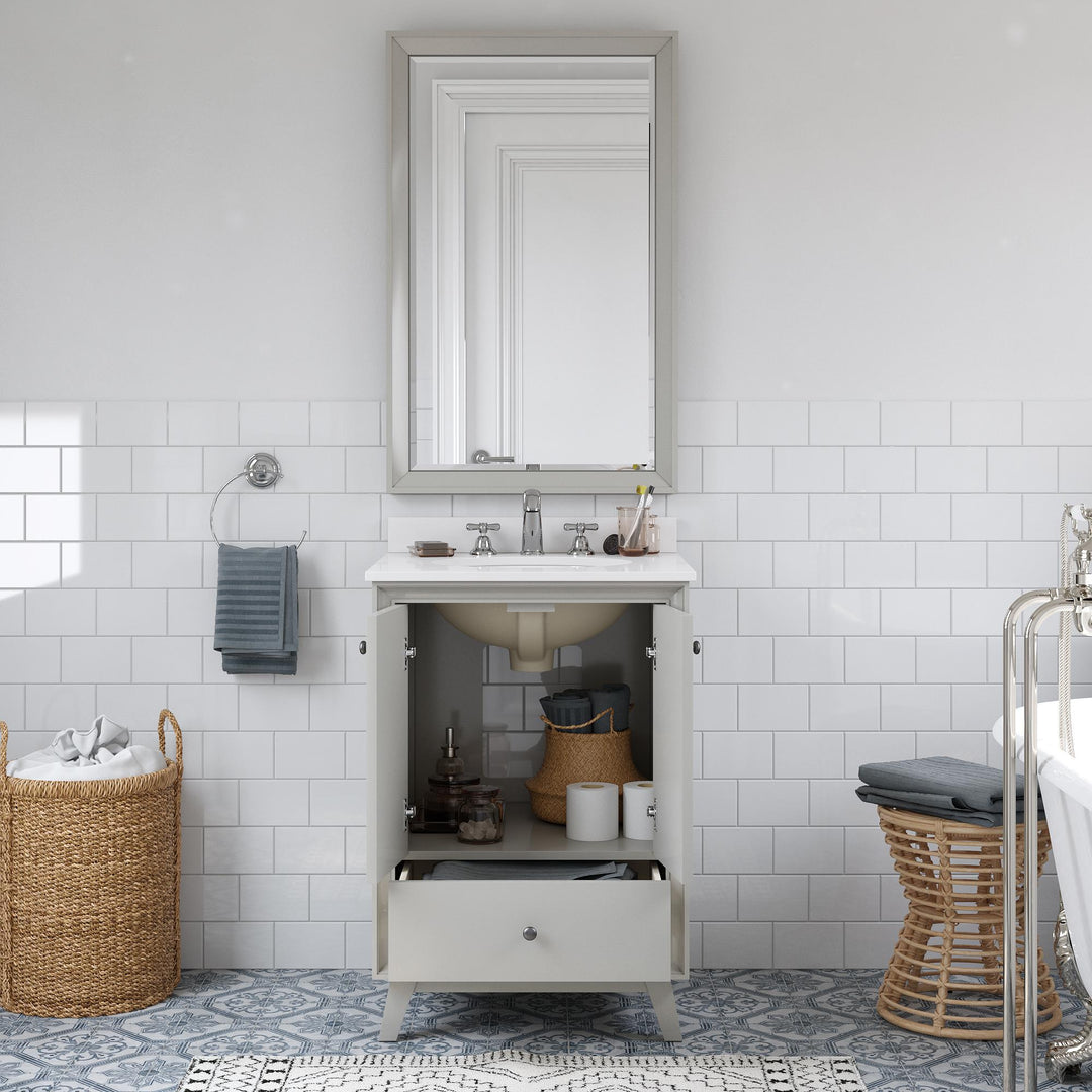 Bleeker Solid Wood Bathroom Vanity with Pre-Installed Oval Porcelain Sink - Gray - 24"