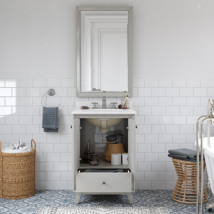 Bleeker Solid Wood Bathroom Vanity with Pre-Installed Oval Porcelain Sink - Gray - 24"