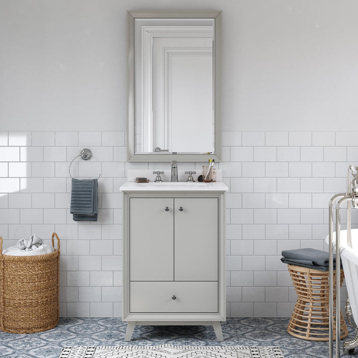 Bleeker Solid Wood Bathroom Vanity with Pre-Installed Oval Porcelain Sink - Gray - 24"