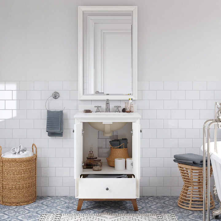 Bleeker Solid Wood Bathroom Vanity with Pre-Installed Oval Porcelain Sink - White - 24"