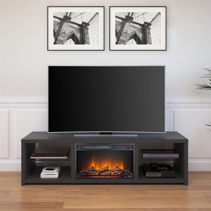 70 Inch TV Stand with Electric Fireplace Harrison -  Black