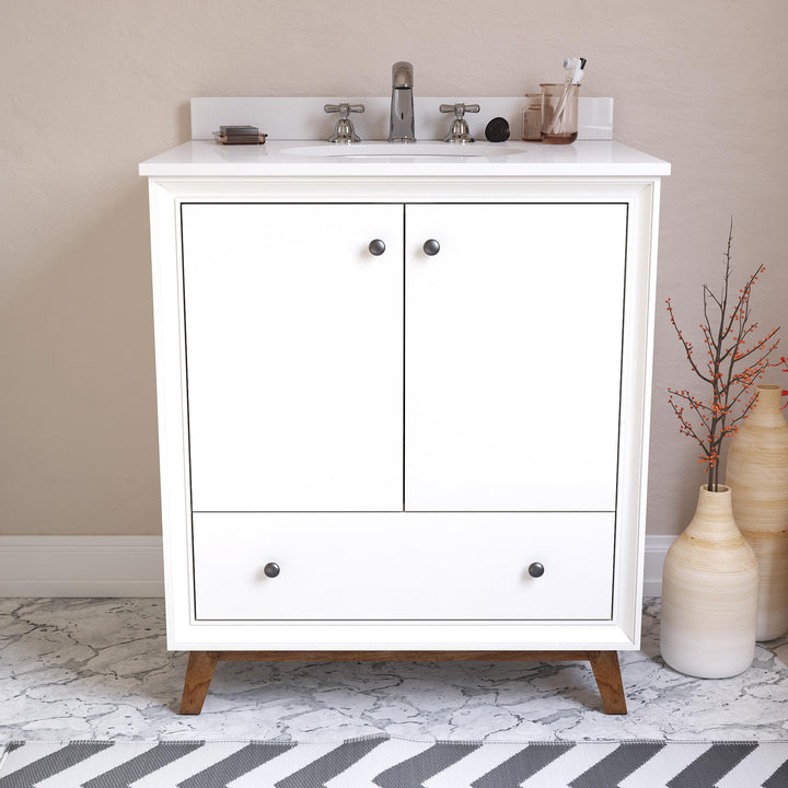 Bleeker Solid Wood Bathroom Vanity with Pre-Installed Oval Porcelain Sink - White - 30"