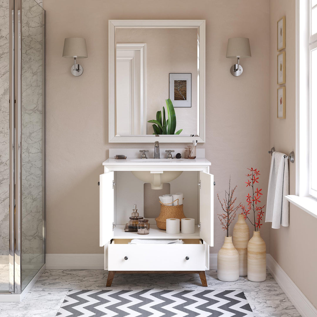 Bleeker Solid Wood Bathroom Vanity with Pre-Installed Oval Porcelain Sink - White - 30"