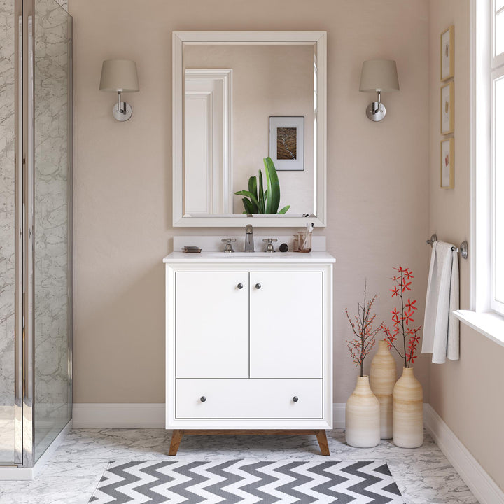 Bleeker Solid Wood Bathroom Vanity with Pre-Installed Oval Porcelain Sink - White - 30"